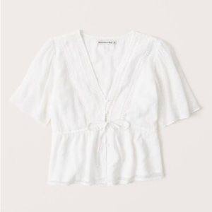 Abercrombie & Fitch Clipdot Tie-Front Top | White Sheer Blouse
